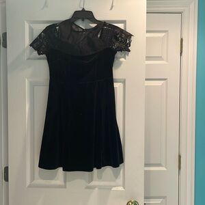 Black velvet cold shoulder mini dress